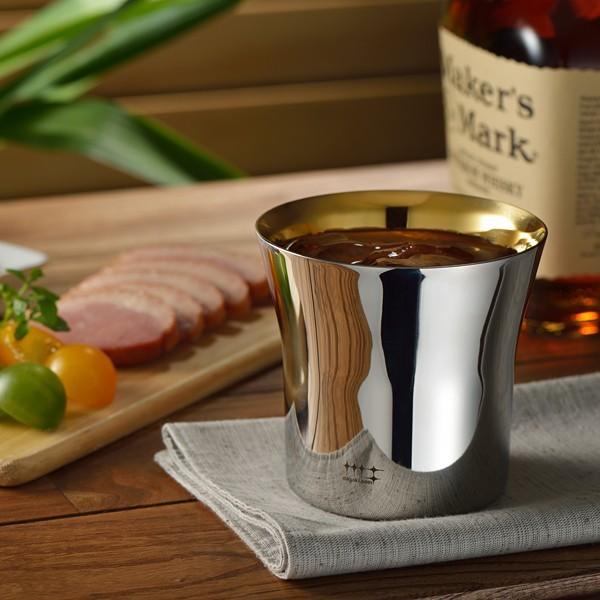ロックグラス おしゃれ 高級 ステンレス 日本製 焼酎 ウイスキー コップ 二重構造 金仕上げ 磨き屋シンジケート 【納期A】【toh-284269】