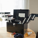 コスメボックス アクセサリーボックス 鏡付き ミラー 大容量 コスメケース アクセサリーケース 収納 メイクボックス 黒 ブラック ピンク おしゃれ 持ち運び 携帯 【納期A】【toh-313315】