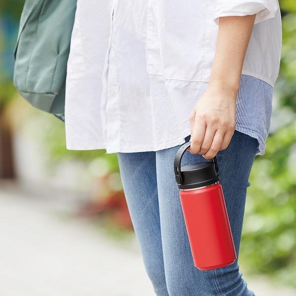 水筒 350ml ボトル マグ おしゃれ 携帯 持ち運び 保冷 保温 アウトドア キャンプ お出掛け 屋外 ハンドル付き 取っ手 持ち手 黒 白 青 赤 【納期A】【toh-350468】