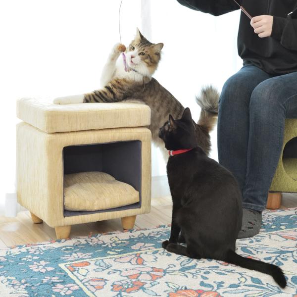 ペットハウス 猫 ねこ スツール 椅子 収納 脚つき インテリア 遊び場 ペット クッション付き かわいい おしゃれ ファブリック素材 【azm-pet-62】