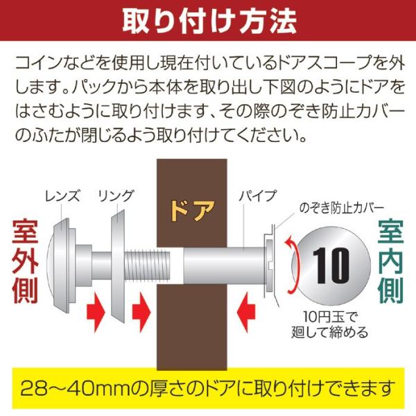 玄関ドア のぞき穴 広角レンズ 拡張 防犯 取りつけ 覗き窓 スコープ 【gto-808250】